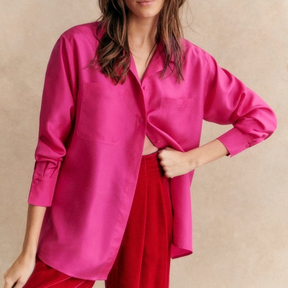 Sezane Maxence Shirt Fuchsia - Size 10 - Picture 1 of 8